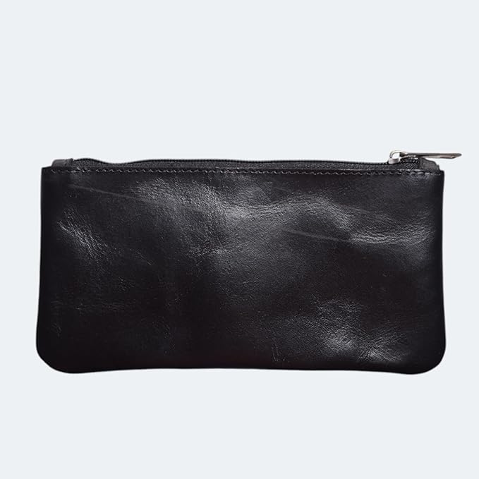 Vintage Leather Pencil Case Pouch, Pen Pouch for Work and University, for Men and Women Elegant & Practical Brown Leather Pencil Cases for Adults Perfect for Office (Black) (Black)