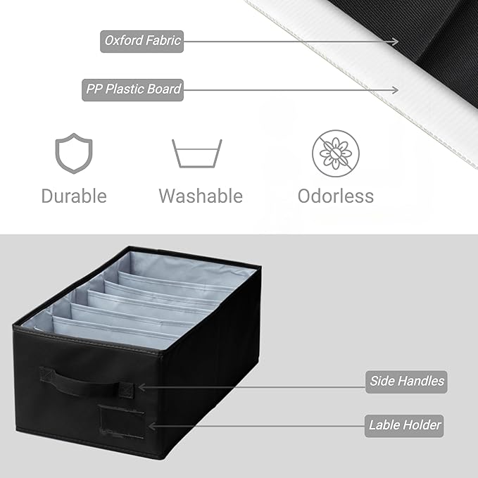 2 Pack Large Wardrobe Closet Organizer - Drawer Organizer Clothes, Efficient Sweatshirt Organizer for Closet, Versatile Closet Organizers and Storage (Black, 17.7" L x 9.8" W x 7.1" H)