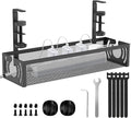 Cable Management, 15'' Under Desk Cable Management Tray No Drill, Metal Cable Organizer with Clamp for Wire Management, Cord Organizer for Home Office, Desk Accessories Organizer, Black