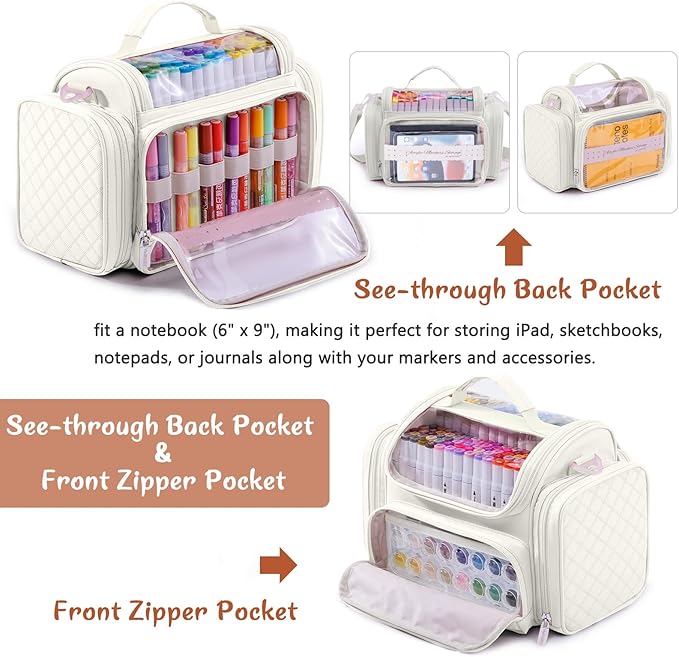 Marker Organizer Case Bag for 200-300 Markers – Large Art Supply Storage Bag with Detachable Dividers, Travel Marker Holder for Alcohol Markers, Brush Pens, Colored Pencils & Craft Supplies