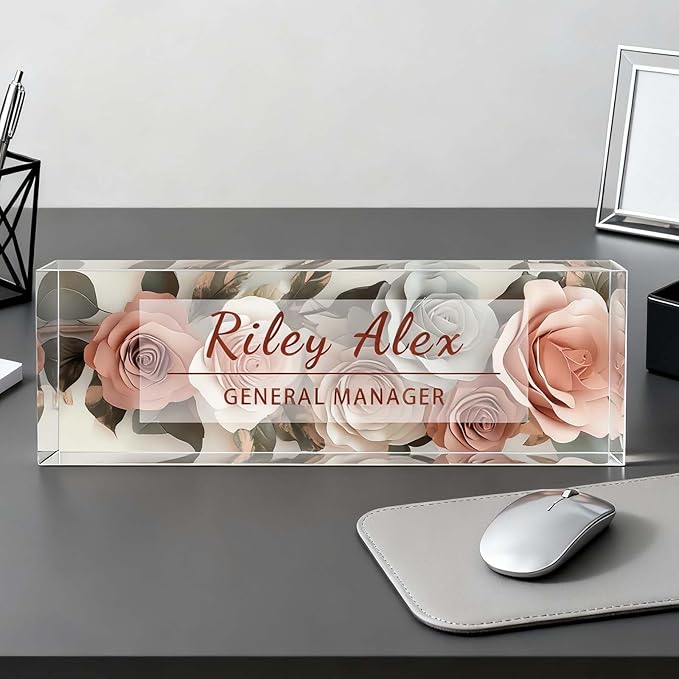 Custom Name Plate for Desk, Acrylic Name Plate Office Desk Decor for Women, Coworkers, Teacher, Employee Appreciation Gifts (S14)