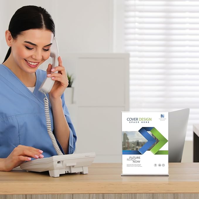 10 Pack Acrylic Sign Holder 5 x 7, Clear Double Side T Shape Acrylic Table Sign Stands for Displaying, Flyer Holder Paper Card Holder for Office Business Store Mall Restaurants