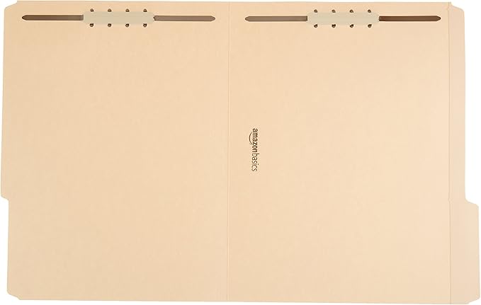 Amazon Basics Manila File Folders with Fasteners for Organized Filing, Letter Size, Light Brown, 100-Pack