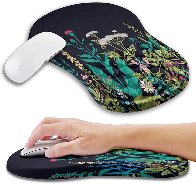 Ergonomic Mouse Pad Wrist Support with Memory Foam Massage Bulge, Carpal Tunnel Pain Relief Mousepad Wrist Rest for Mouse(12x8 inch, Midnight Floral)