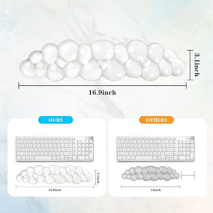 Gel Cloud Keyboard Wrist Rest, Cute Wrist Support and Arm Support Keyboard Rest for Keyboard Typing Pain Relief，Suitable for Office/Computer/Laptop/Gaming（Keyboard Wrist Rest White ）