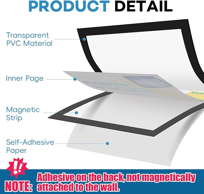 YixangDD 20 Pack Magnetic Sign Holder 8.5 x 11, Self-Adhesive Magnetic Wall Mount Sign Holder, Magnetic Document Holder for Wall Window Office Poster Store