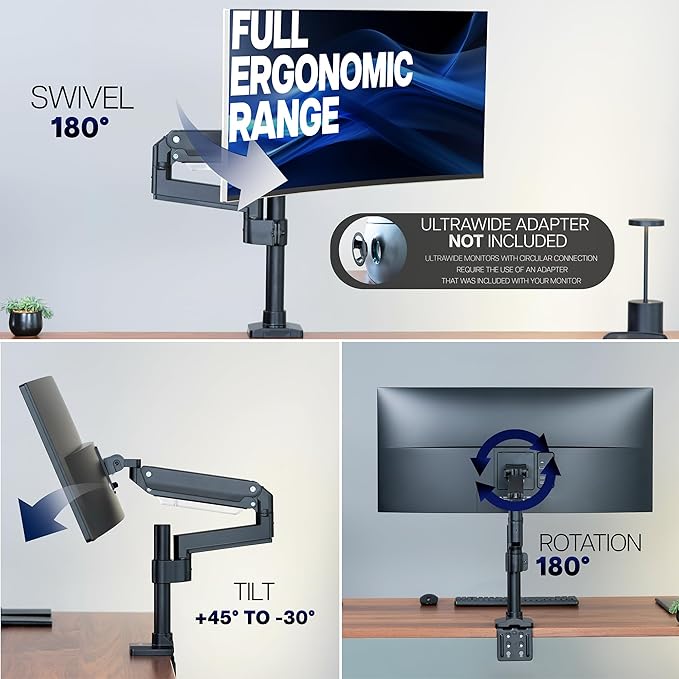 VIVO Premium Aluminum Single Screen Pneumatic Spring Monitor Arm Desk Mount Stand with Extension Pole | Fits One Screen up to 35" (STAND-V101GT)