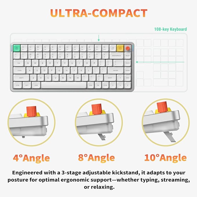 nuphy Air75 V3 Hot Swappable Wireless Mechanical Keyboard, 84 Keys 75% Custom Low Profile Keyboard with Knob, RGB Backlit, Gasket Mounted, Support Bluetooth/2.4GHz/USB-C,White-Blush Nano