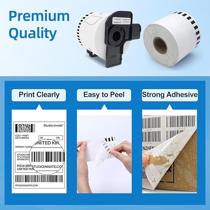 DK-22205 Compatible with DK-2205 Continuous Labels 2.4" x 100'(62mm×30.48m) Use with Brother QL 820NWB QL-800 QL-550 QL-700 Label Printer, 10 Rolls