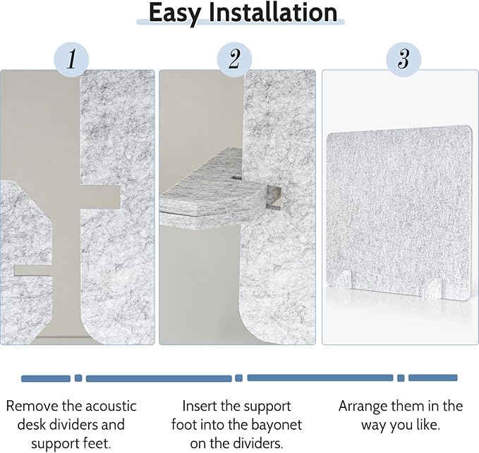 AMUSIGHT 4 Pack Acoustic Desk Dividers - 24" x 20" Freestanding Privacy Panels Set with Noise - Reducing Design Cubicle Sound Proof, Ideal for Office, Classroom, and Home (Silver Gray)