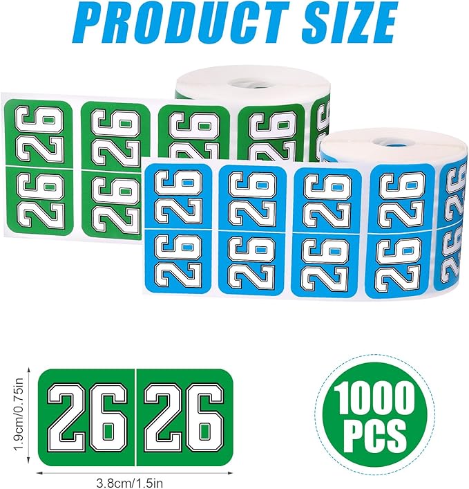 1000pcs 2026 Year Stickers, 3/4x1-1/2 Inch 26 Year Colored Self-Adhesive Stickers File Folder Labels Decals for Tab File Folders Office Supplies (Green and Blue)