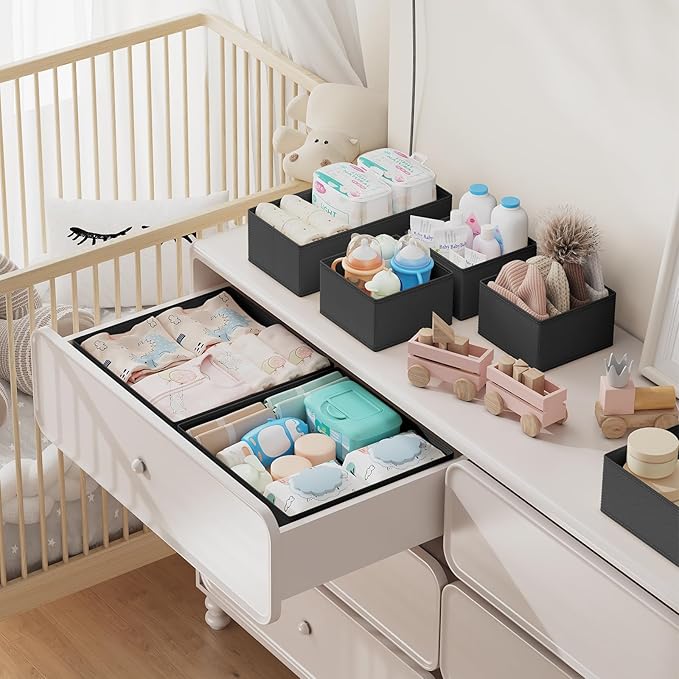 DIMJ Drawer Organizer Clothes Storage - 18 Pack Baby Dresser Organizer for Nursery, Foldable Closet Drawer Organizer Bins for Bedroom Organization, Fabric Storage Dividers for Socks, Underwears, Bras