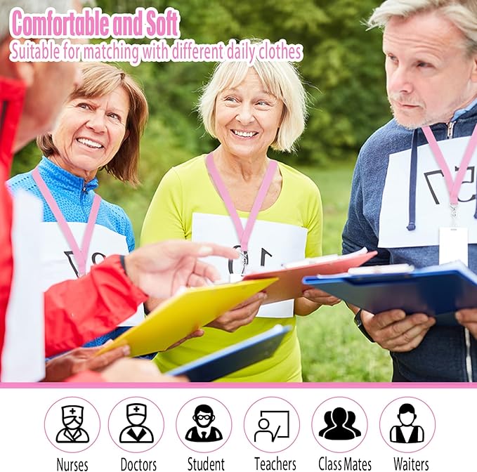 Patelai 60 Pcs Breakaway Lanyards with J Hook Bulk Flat for ID Badges Neck Badge Lanyards Card Nametag Holder Neck Straps (Pink)