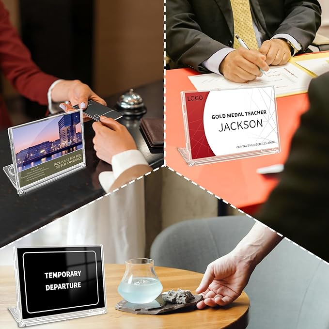 2 Pack 4x6 Inch Small Sign Holder Horizontal, Double-Sided Usage with Swivel Base for Table Display, for Office, Store, Restaurant, Retail Counters, for Name Sign, Price Message Board, Note
