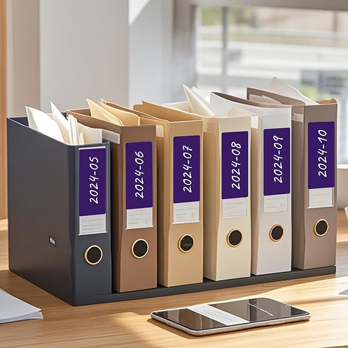 FINDAT Color Coding Stickers Rectangle 4×2 Inch Vinyl Purple Sticker Removable Waterproof Writable File Folder Moving Labels for Boxes Home Office Marking 60 PCS
