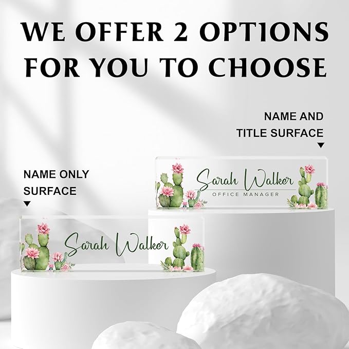 Custom Name Plate for Desk - Desk Name Plate Personalized - Office Desk Accessories - Employee Teacher Appreciation Gifts for Coworkers - Acrylic Cactus Office Desk Decor - Office Gifts for Women Men