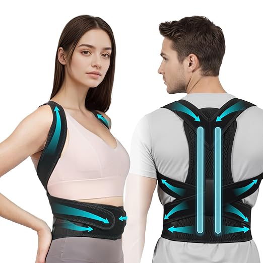 Adjustable Posture Corrector for Women & Men, Full Back Brace Support for Upper Back, Shoulder & Neck, Plus Size Back Brace for Posture & Lower Back Pain Relief (Gray, XX-Large)