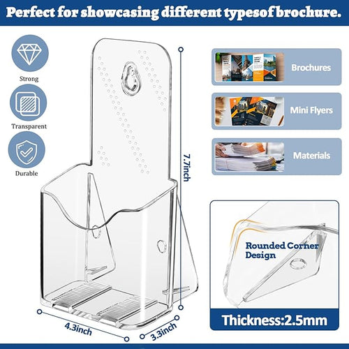 6 Pack 4 inches Brochure Holder Stand, Acrylic Pamphlet Display Stand, Plastic Table Stand Sign Holder with Slant Back Design for office, Store, Booklet, Document, Literature