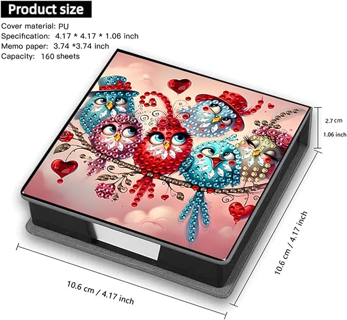 Bird Diamond Painting Note Box Memo Pad Holder, Diamond Art Sticky Notes Organizer for Desk, Aesthetic Stationery Storage Case for Office,School Supplies (Bird2)
