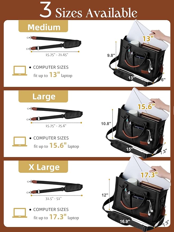 FIORETTO Canvas Tote Bag for Women with Zipper Closure & Individual Compartments for Work College for Teacher & Nurse