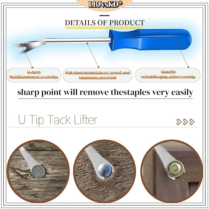 Upholstery Carpet Staple Remover and Nail Puller Remover Tool Set - Staple Puller & Tack Lifter Fastener Remover for Furniture Floor Wall Wood Case Car Photo Frames (4-PK)