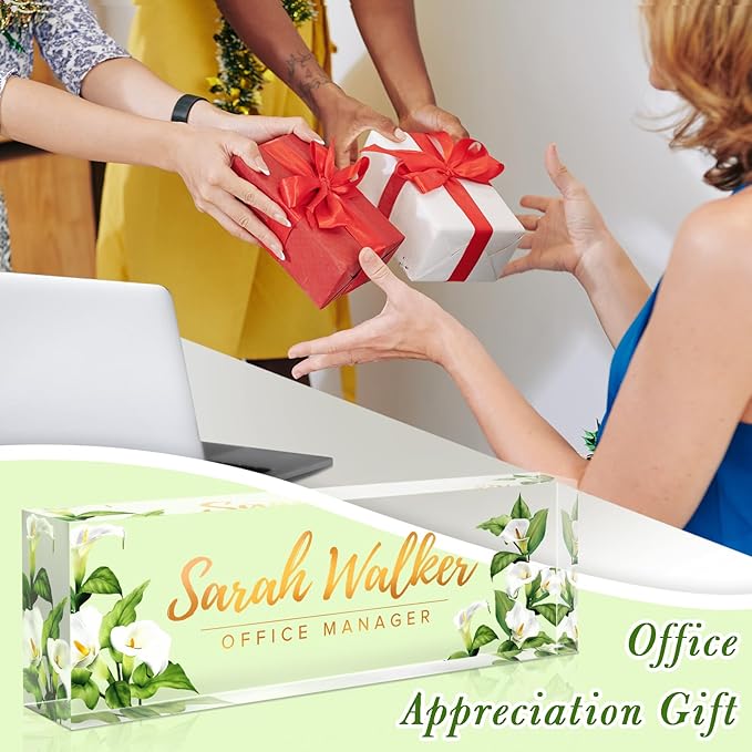 Name Plate for Desk, Desk Name Plate Personalized, Office Decor for Women Men, Acrylic Desktop Accessories, Office Gifts for Boss Nurse Teacher Coworker, Employee Appreciation Gift (Purple Calla)