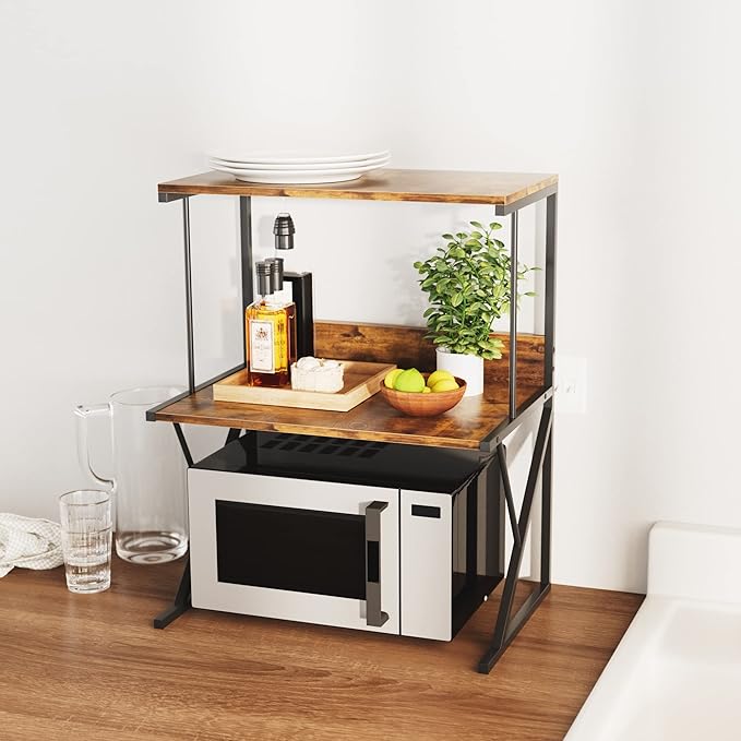 aboxoo Printer Stand for Desk, Desktop Printer Shelf Large 3-Tier Multi-Purpose Office Organization Shelves for Home Office, Rustic Brown