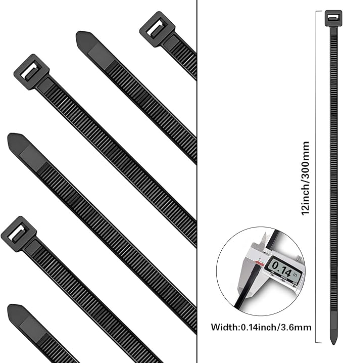 Zip Ties 12 Inch 1000 Pack Black Zip Ties Small Cable Ties 50lbs Tensile Strength UV Resistant Industrial Wire Ties Bulk Electrical Plastic Tie Wraps Tie Straps for Outdoor Use, Home Cable Management