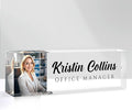 Custom Name Plate for Desk, Personalized Desk Name Plate on Clear Acrylic Glass, Appreciation Gifts for Teacher Employee Boss Coworkers Nurse, Office Desk Accessories for Women Men (Picture)