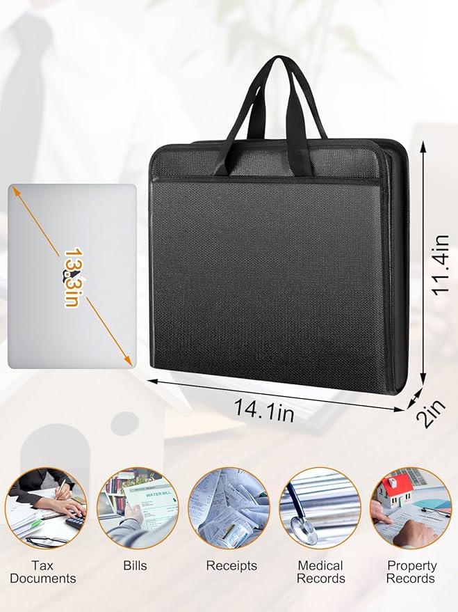 Important Document Organizer Folio Accordion File Organizer Fireproof Expanding File Folder Storage Box with Zipper Labels 13 Pockets for Business Office Receipt Travel