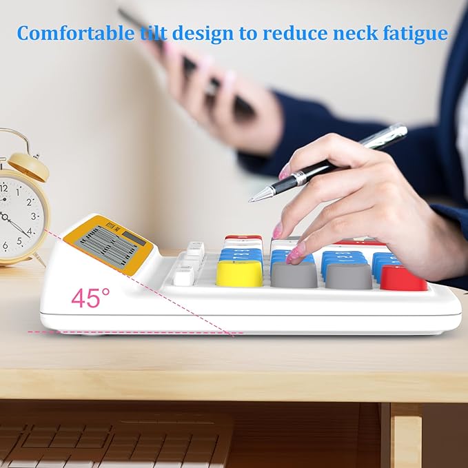 Desktop Calculator with Extra Large 5-Inch LCD Display, 12-Digit Two Way Power Solar & Battery Office Calculator with Big Buttons for Business, Accounting & Home Use(Blue)