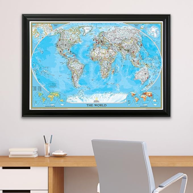 Push Pin Travel Maps - Classic World, Black with 150 Pins for Tracking Your Travels - 27.5" x 39.5" - 8 Handcrafted Options - Made in USA - Ideal for Any Traveler