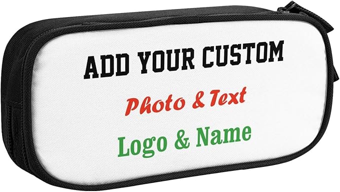 Custom Pencil Box with Photo/Text/Name, Personalized Pencil Case for Kids Boys Girls, Big Capacity Canvas Storage Pouch Marker Pen Bag Stationery Organization Bag for Office School