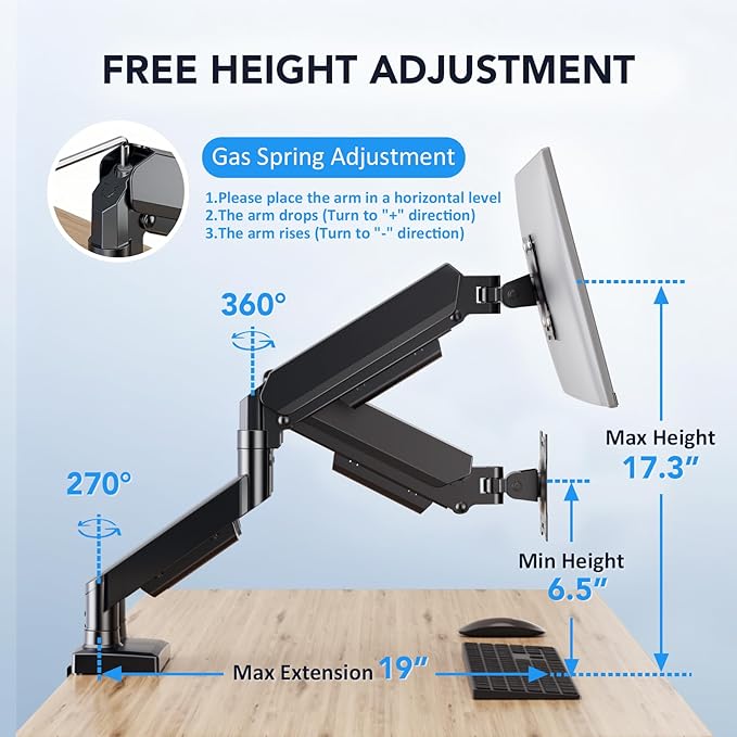 AX WABER Dual Monitor Stand, Adjustable Monitor Desk Mount for 17″–32″ Computer Screens, Full Motion VESA 75x75/100x100 with C-Clamp & Grommet Aluminum Base, Each Arm Holds 4.4 to 20 lbs AX09DB201