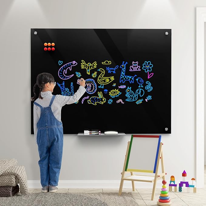 MaxGear Glass Whiteboard Wall Mounted, Frameless Magnetic Dry Erase Board, Tempered Glass, Steel-Backed, Non-Porous Smooth Surface, Floating Design, Accessories Included, for Office Home Classroom