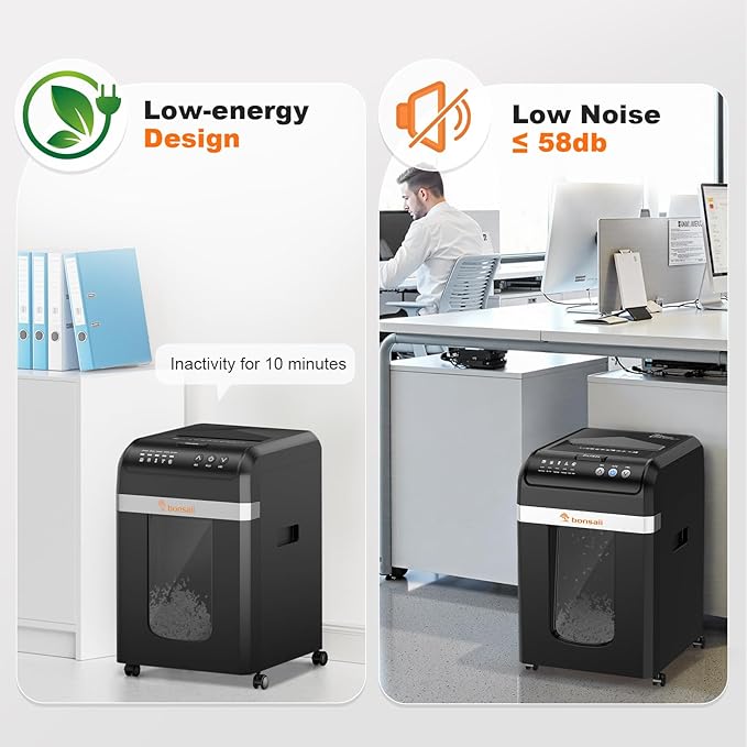 Bonsaii Paper Shredder Heavy Duty, 200-Sheet Auto Feed Micro-Cut 60 Minutes Nonstop P-4 High Security Shredders, 8.1 Gallon Large Bin Document Shredder for Office, Commercial Grade Shredder (C283-A)