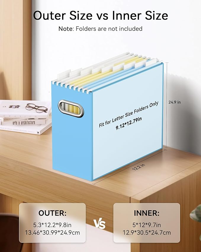 Oterri Cardboard File Organizer Box for Hanging File Folders Letter Size,File Box for Computer Desk,File Cabinet,Working Home,Office,Classroom (Blue,Letter Size - 2 Packs)