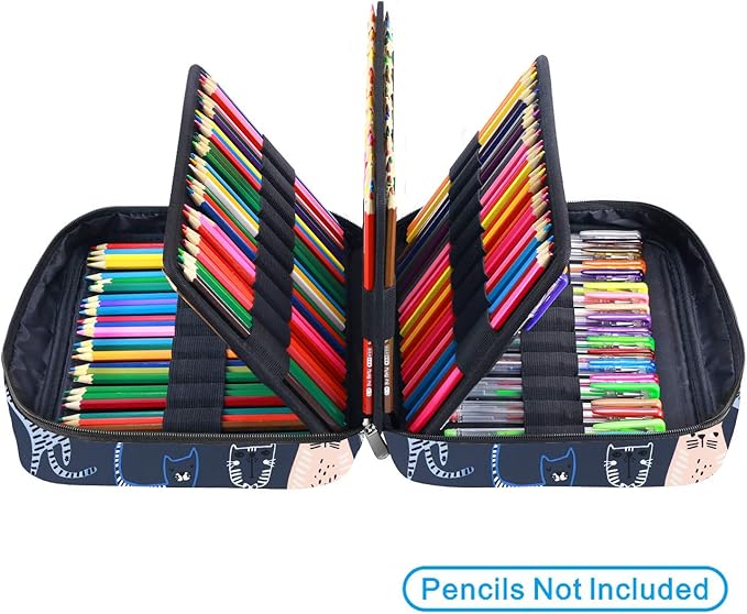 YOUSHARES Colored Pencil Case 220 Slots Pen Case Organizer With Handy Wrap & Zipper, Multilayer Holder for Prismacolor Colored Pencils & Gel Pen (Sports Cat)