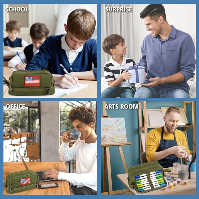 ATRIPACK Tactical 4 Compartments Pencil Case for Boys,Big Canvas Pen Pouch Bag, Large Capacity Pen Box, Tool Bag for Middle School College Office Organizer for Kids Men Women Adult Teens