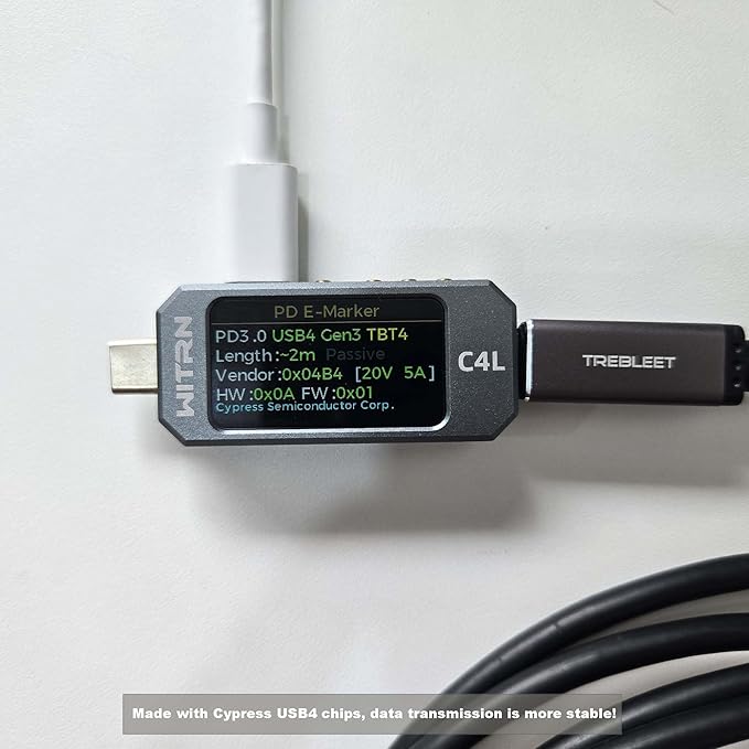 TREBLEET 40Gbps USB4 Cable Compatible with Thunderbolt 3, Thunderbolt 4, 6.6ft (2m), 100W, 5K@60Hz, Compatible with Thunderbolt 3 (USB C) Hub, Adapter, eGpu, 20V/5A