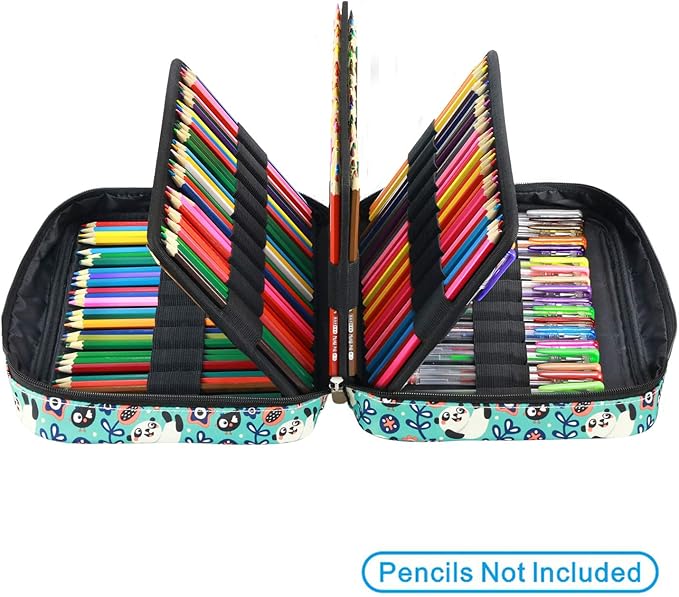 YOUSHARES Colored Pencil Case 220 Slots Pen Case Organizer With Handy Wrap & Zipper, Multilayer Holder for Prismacolor Colored Pencils & Gel Pen (Panda)