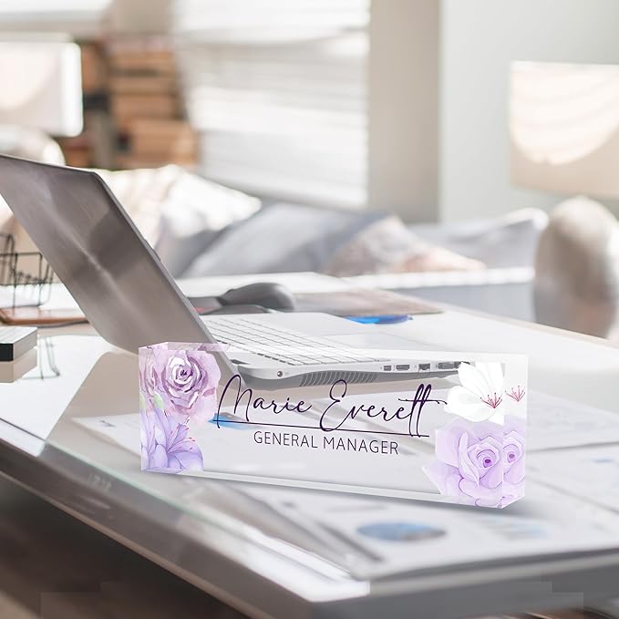 Desk Name Plate Personalized Name Plate for Desk, Office Desk Decor, 3D Style Personalized Plaque Name Plates for Desks Custom Appreciation Gifts for Boss Lady Employee Coworkers (Gouache Flowers)