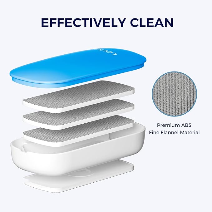 loukin Replaceable Dry Erase Eraser, Magnetic Whiteboard Eraser with 3 Replaceable Felt Pads, 4-in-1 Glass Whiteboard Erasers, 3.4 fl oz Cleaner Included (Blue)