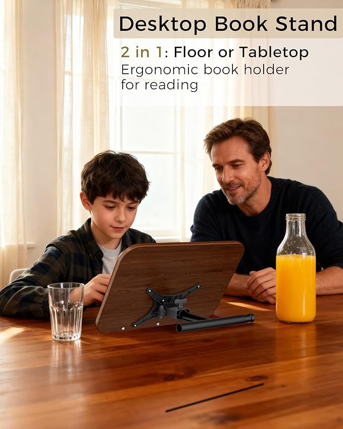 Laptop Stand Floor, Wood Music Stand, Tablet Floor Stands Adjustable Height, Tall Book Stand Hands Free, for Projector, Office, Study, Brown