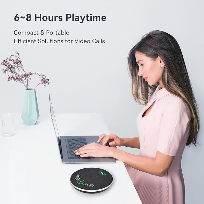 Tenveo Conference Speaker Microphone, Bluetooth/Dongle/USB Connectivity, 4 AI Noise Mics and 360° Sound Pickup,Compatible with Zoom, Teams, OBS, Supports 10-12 People for 8 Hours of Talk Time