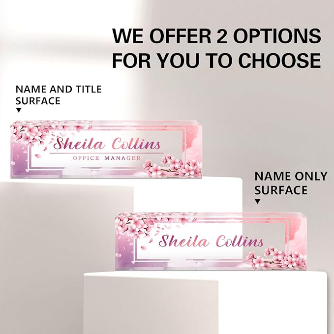 Custom Name Plate for Desk, Employee Appreciation Gifts, Acrylic Desk Name Plate Personalized, Office Decor, Funny Office Gifts for Coworkers Boss Teacher (Peach Blossom)