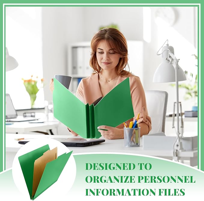 Skyygemm 48 Pcs Classification Folders Letter Size, 1 Divider Pressboard File Folder with Fasteners, Expanding Tax File Organizer Bulk for Teachers, Office, Church, Christmas Donations (Green)