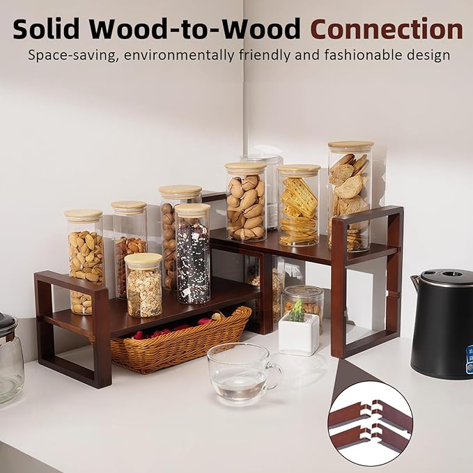 Desk Shelves Desktop Organizer Shelf-No Tools Assembly Interlocking Joints for Enhanced Stability Holds 130lbs for Desk Organizers and Bookshelf Table Top Shelving in Office-Walnut Colour