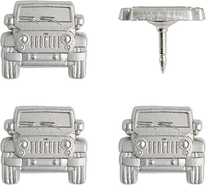 Jeep Push Pins - Silver Jeep Map Pins - for Cork Board, Maps, or Lapel Pin Use - Designed in USA - Set of 4