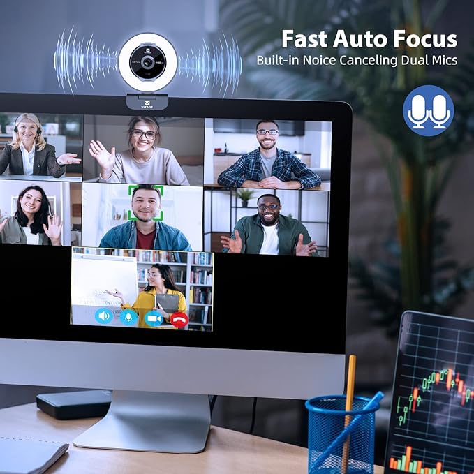 VITADE Zoomable Webcam with Remote Control, 1080P 60FPS Streaming Webcam with Adjustable Ring Light and Tripod, Pro USB 5X Digital Zoom Webcam for Zoom/Skype Teams/Laptop/Mac Windows